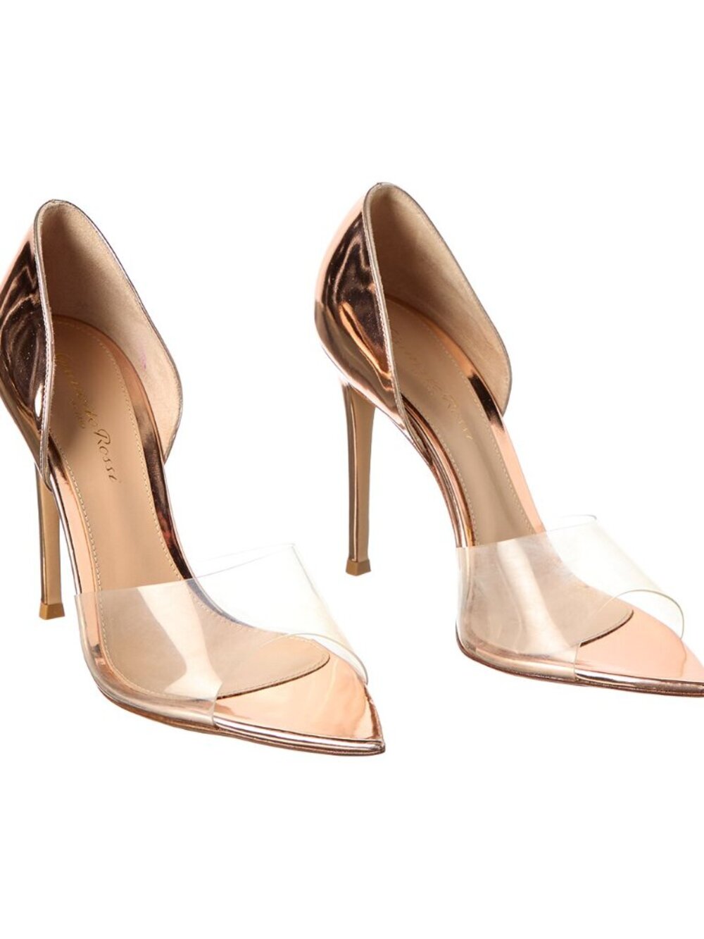 Gianvito Rossi Bree Pumps Size 39 Rose Gold Clear PVC Pointed Toe Heels New/Box
